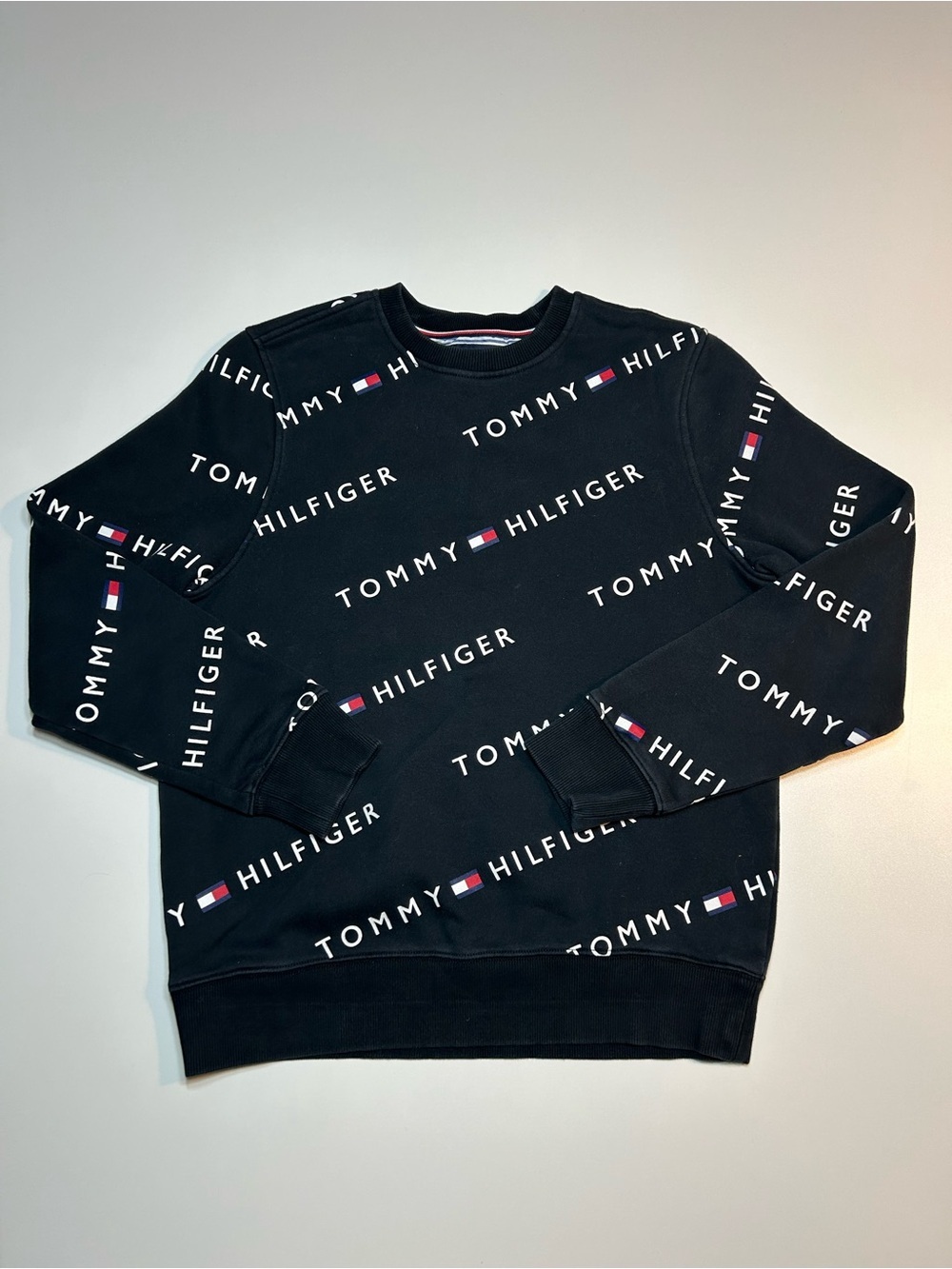 Tommy Hilfiger Allover Logo Print Crewneck Sweatshirt Black